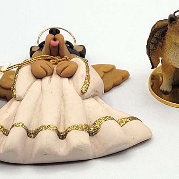 2 Shiba Inu Puppy Dog Angel Figurines 1 Cecile Baird with Tag 1 Sitting Collect - Picture 2 of 12